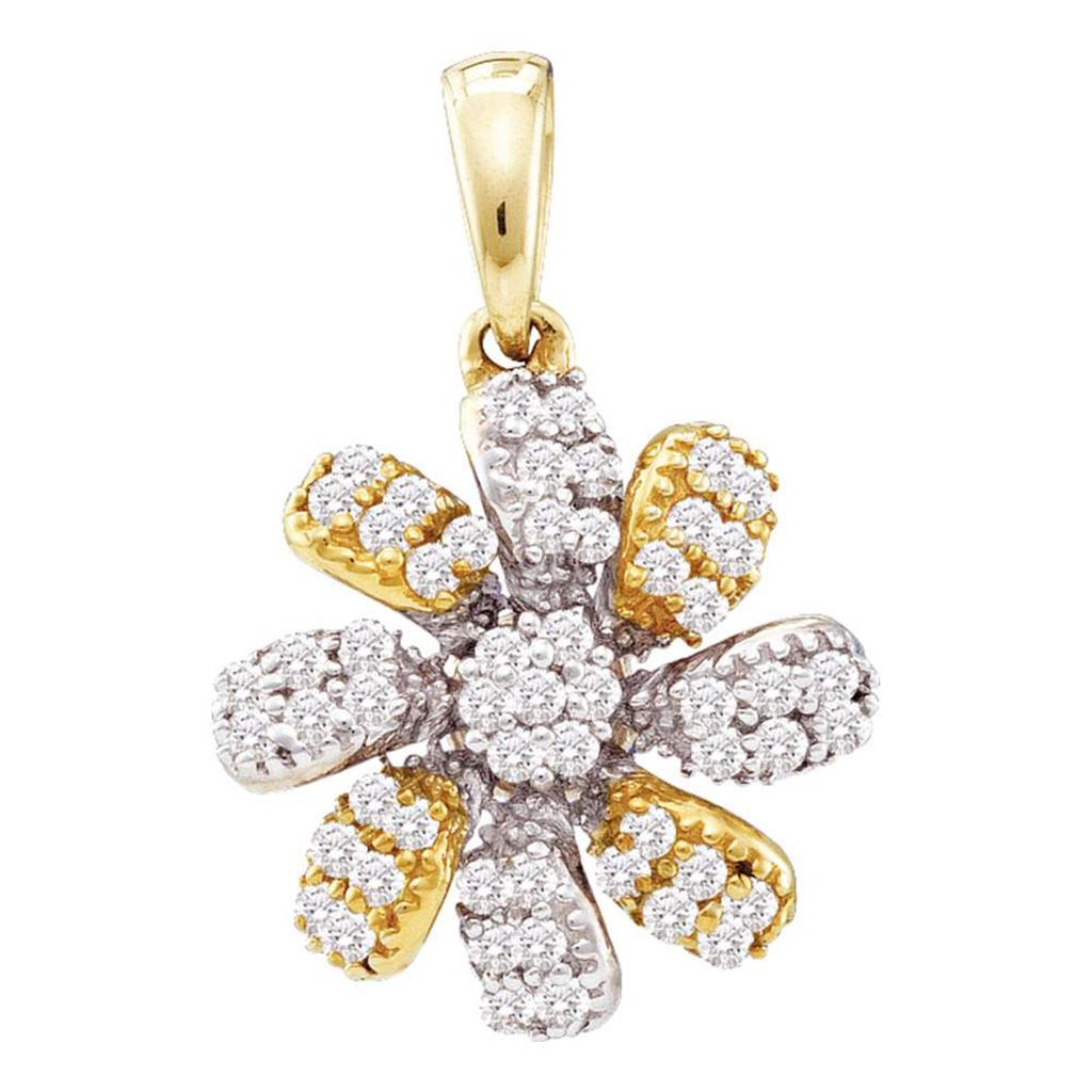 Image of ID 1 10k Yellow Gold Round Diamond Pinwheel Flower Cluster Pendant 1/4 Cttw