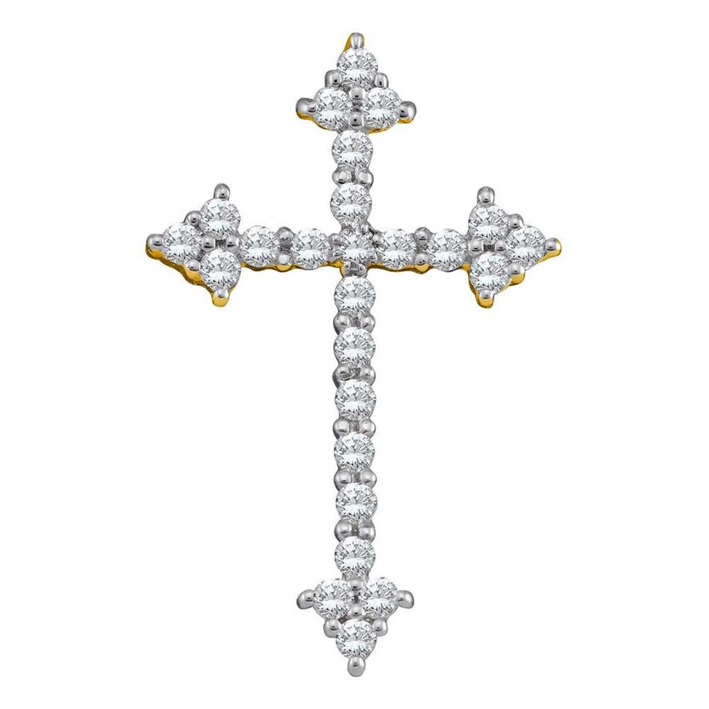 Image of ID 1 10k Yellow Gold Round Diamond Pointed Cross Crucifix Faith Pendant 1/4 Cttw
