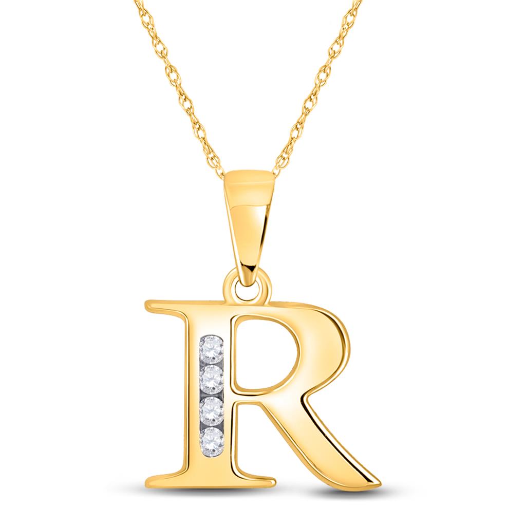 Image of ID 1 10k Yellow Gold Round Diamond R Initial Letter Pendant 1/20 Cttw