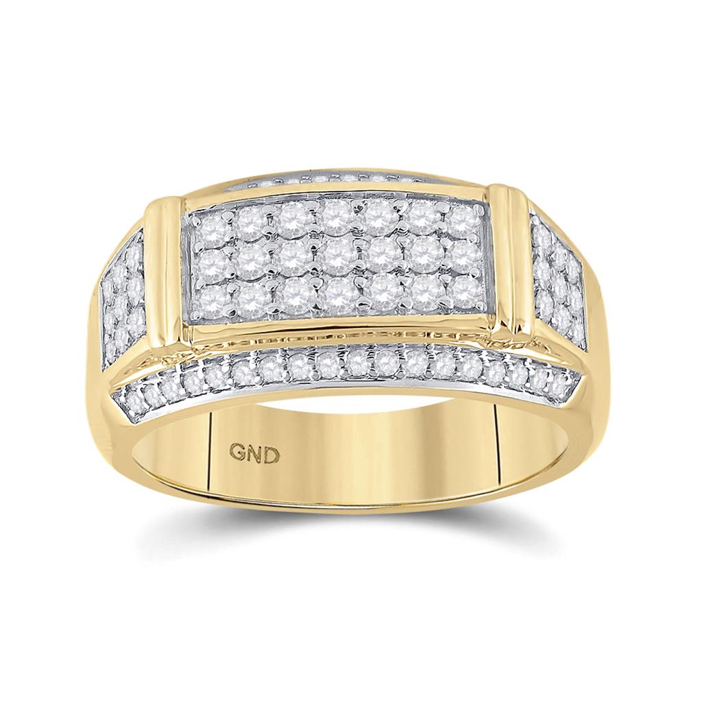 Image of ID 1 10k Yellow Gold Round Diamond Rectangle Band Ring 1 Cttw