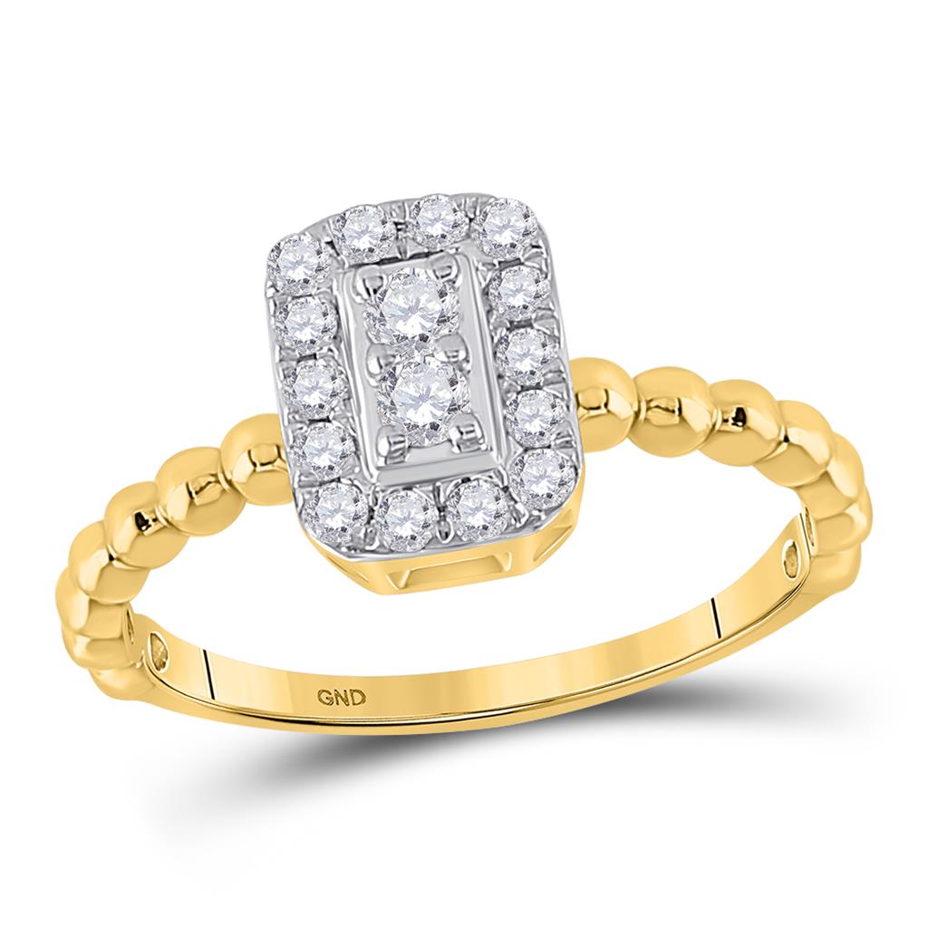 Image of ID 1 10k Yellow Gold Round Diamond Rectangle Cluster Ring 1/3 Cttw