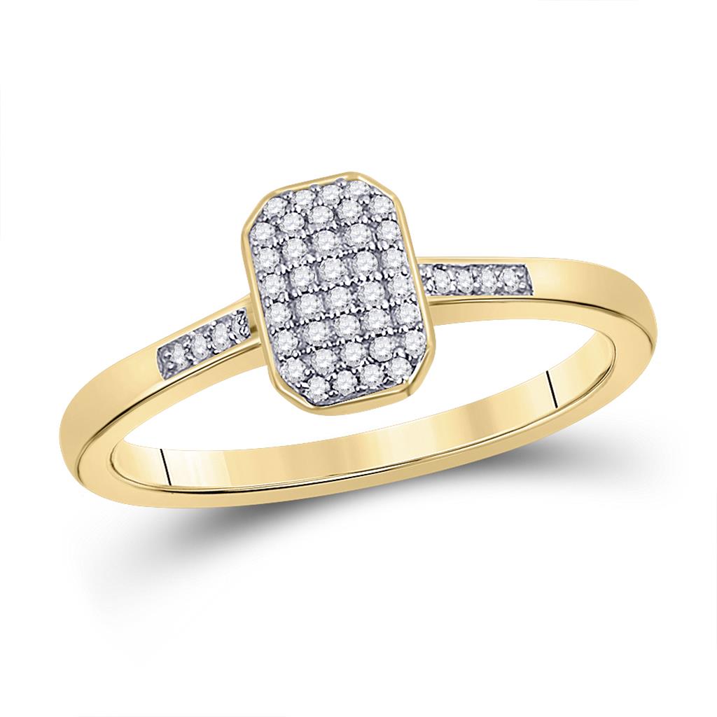 Image of ID 1 10k Yellow Gold Round Diamond Rectangle Cluster Ring 1/8 Cttw