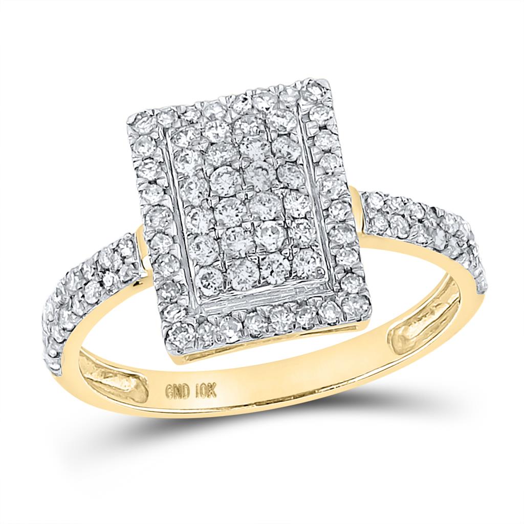 Image of ID 1 10k Yellow Gold Round Diamond Rectangle Cluster Ring 5/8 Cttw