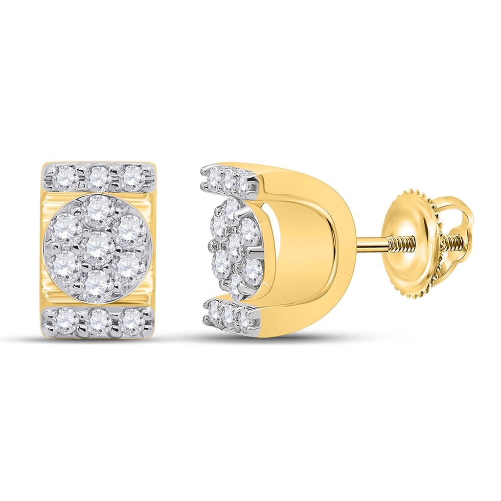 Image of ID 1 10k Yellow Gold Round Diamond Rectangle Cluster Stud Earrings 1/4 Cttw