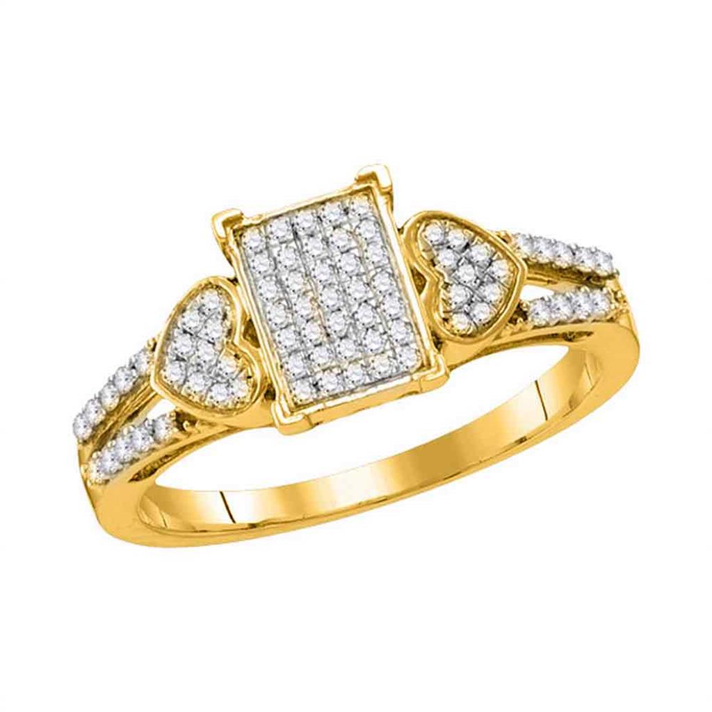 Image of ID 1 10k Yellow Gold Round Diamond Rectangle Heart Ring 1/4 Cttw