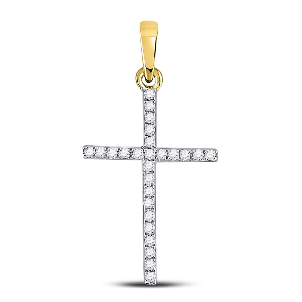 Image of ID 1 10k Yellow Gold Round Diamond Religious Cross Pendant 1/6 Cttw