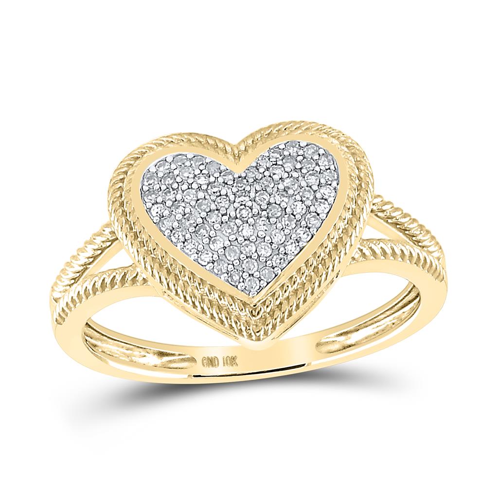 Image of ID 1 10k Yellow Gold Round Diamond Rope Heart Cluster Ring 1/6 Cttw