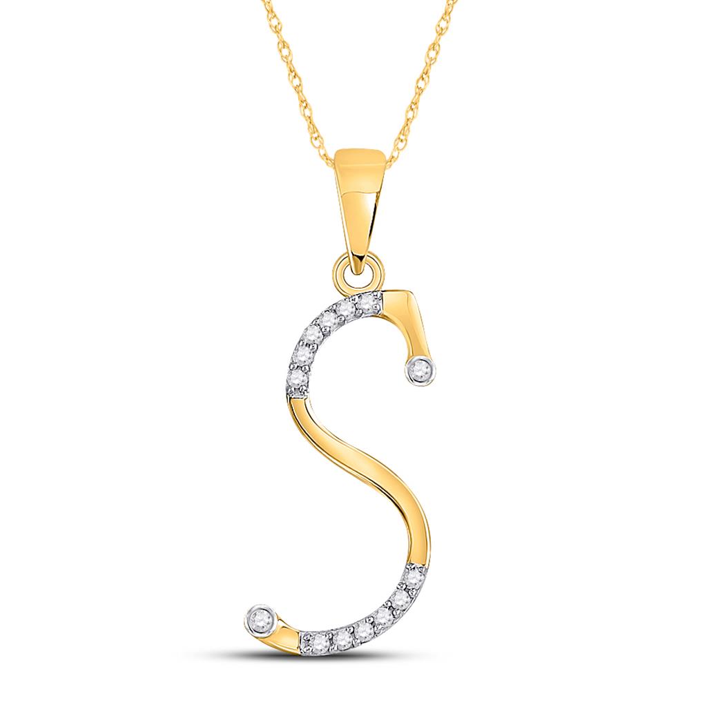 Image of ID 1 10k Yellow Gold Round Diamond S Initial Letter Pendant 1/10 Cttw