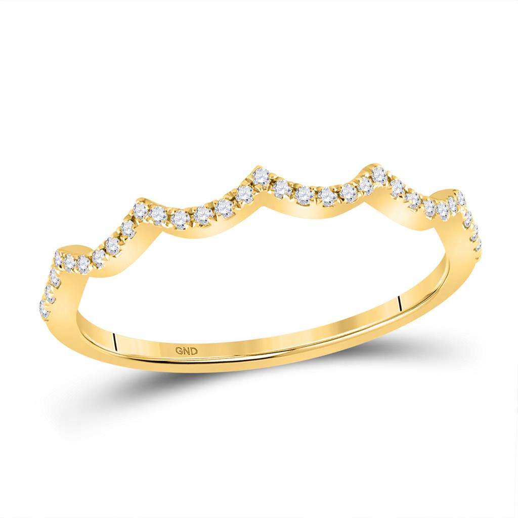 Image of ID 1 10k Yellow Gold Round Diamond Scalloped Stackable Band Ring 1/10 Cttw