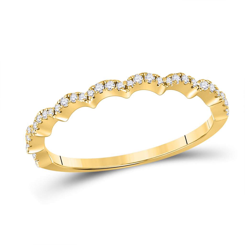 Image of ID 1 10k Yellow Gold Round Diamond Scalloped Stackable Band Ring 1/8 Ctw
