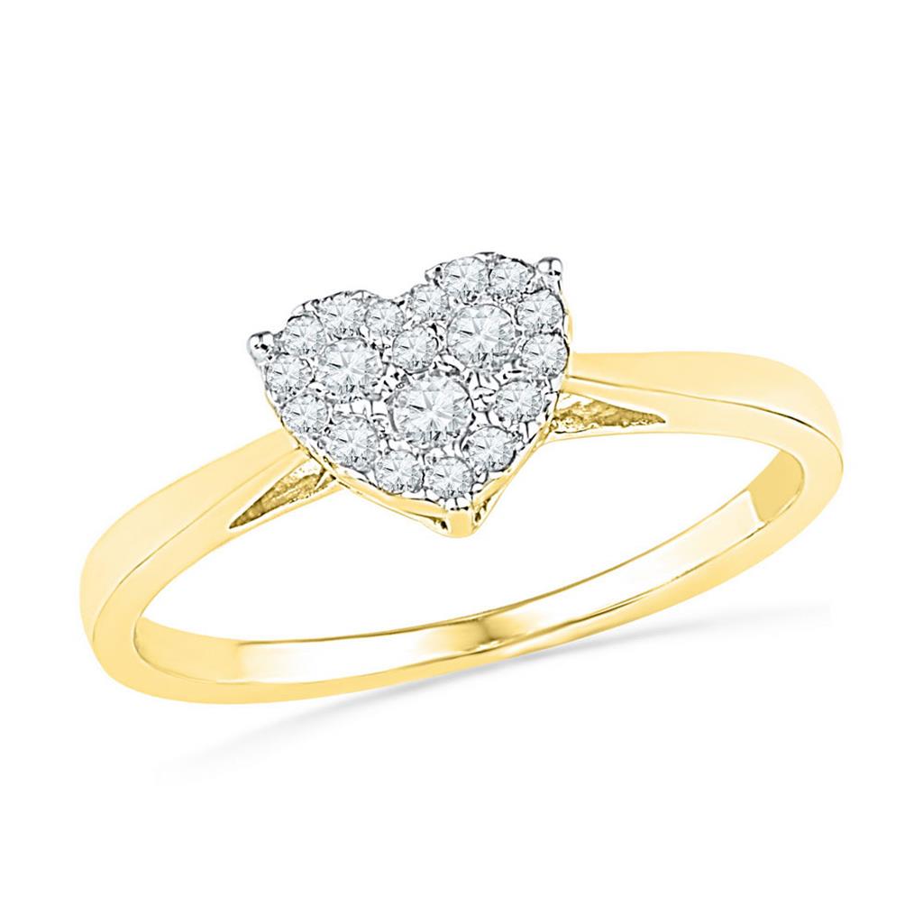 Image of ID 1 10k Yellow Gold Round Diamond Simple Heart Cluster Ring 1/6 Cttw