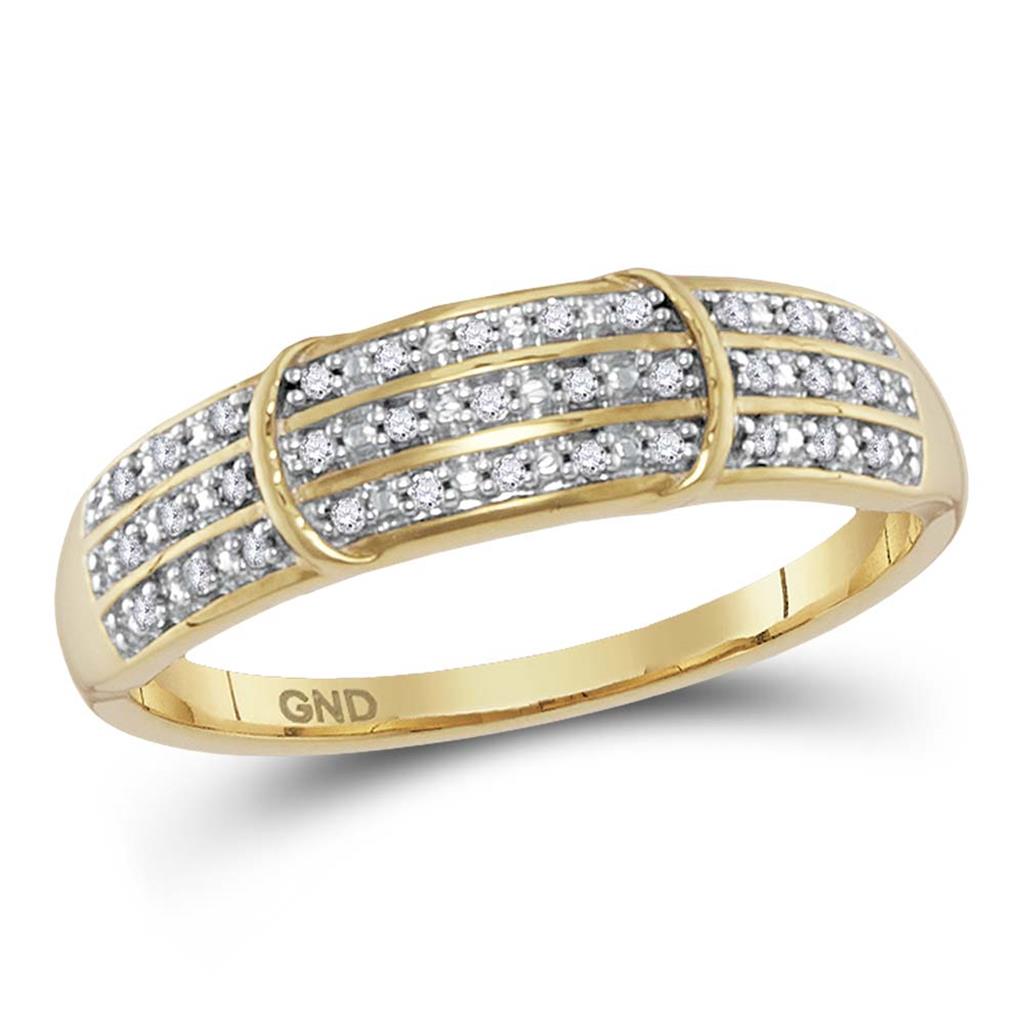 Image of ID 1 10k Yellow Gold Round Diamond Simple Striped Band Ring 1/10 Cttw