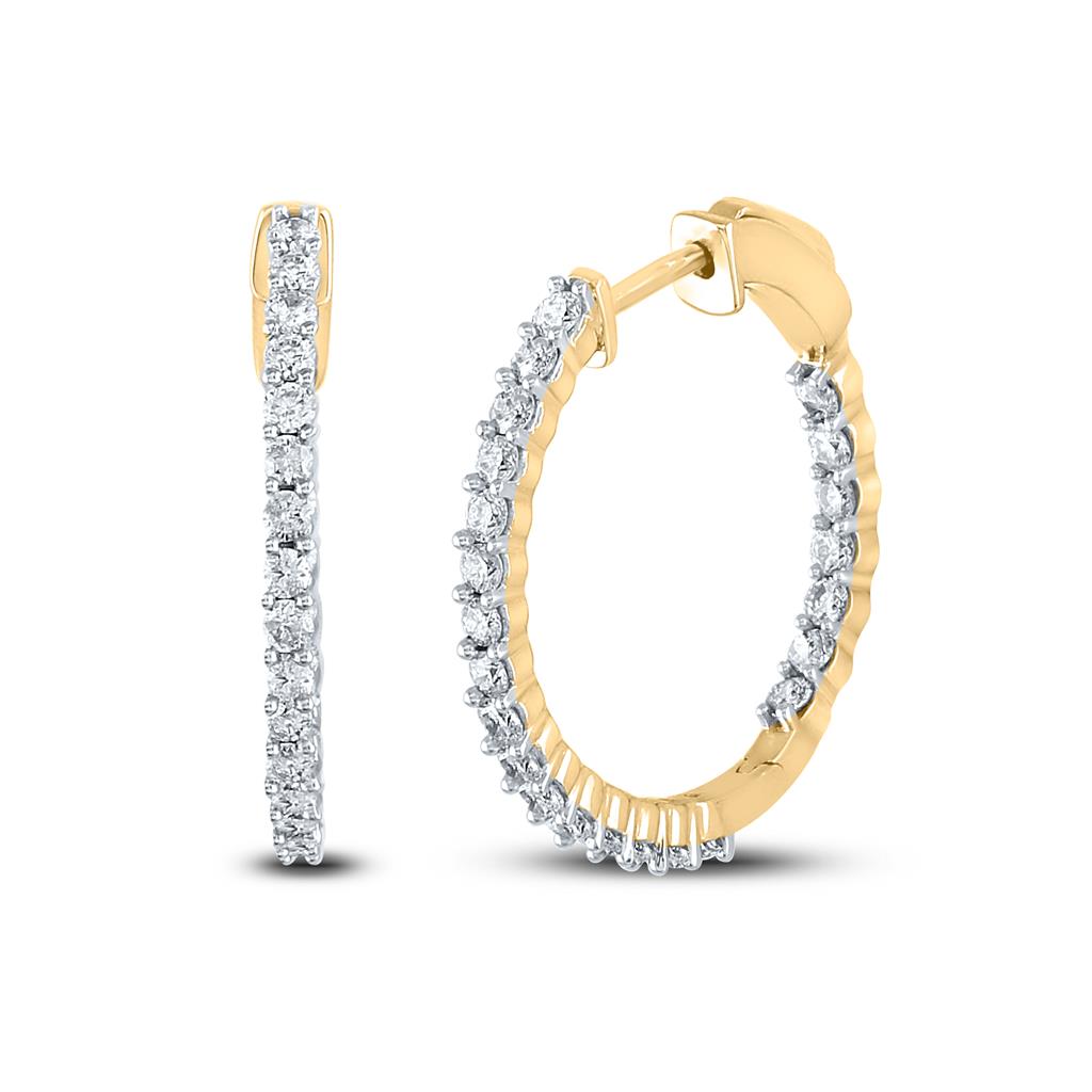 Image of ID 1 10k Yellow Gold Round Diamond Single Row Hoop Earrings 1-1/2 Cttw