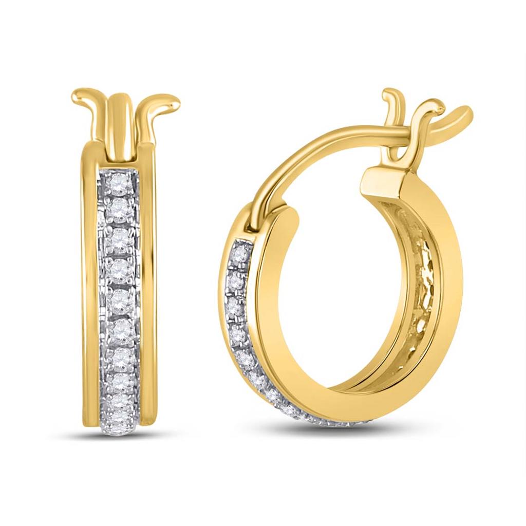 Image of ID 1 10k Yellow Gold Round Diamond Single Row Hoop Earrings 1/6 Cttw