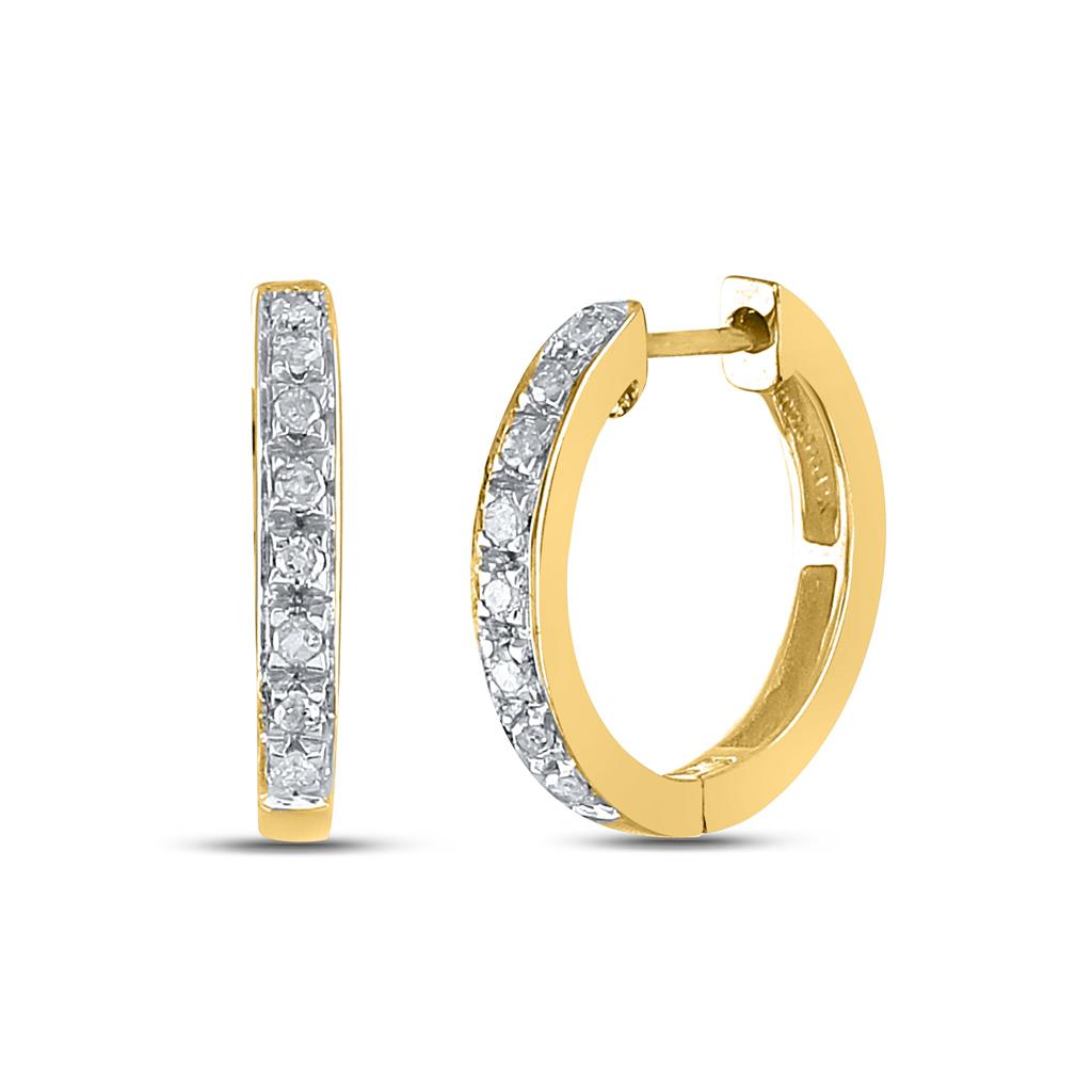 Image of ID 1 10k Yellow Gold Round Diamond Single Row Hoop Earrings 1/8 Cttw
