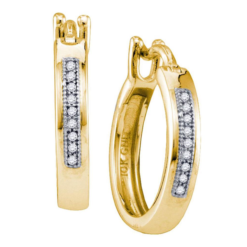 Image of ID 1 10k Yellow Gold Round Diamond Single Row Huggie Hoop Earrings 1/20 Cttw