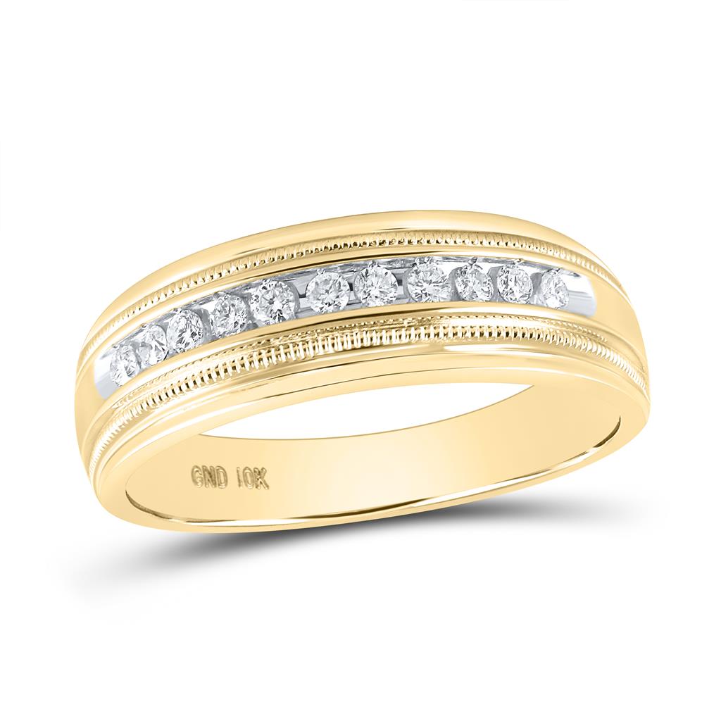 Image of ID 1 10k Yellow Gold Round Diamond Single Row Milgrain Wedding Band Ring 1/4 Cttw