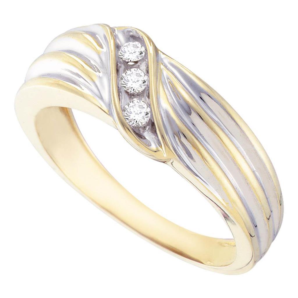 Image of ID 1 10k Yellow Gold Round Diamond Single Row Ribbed Two-tone Band Ring 1/8 Cttw