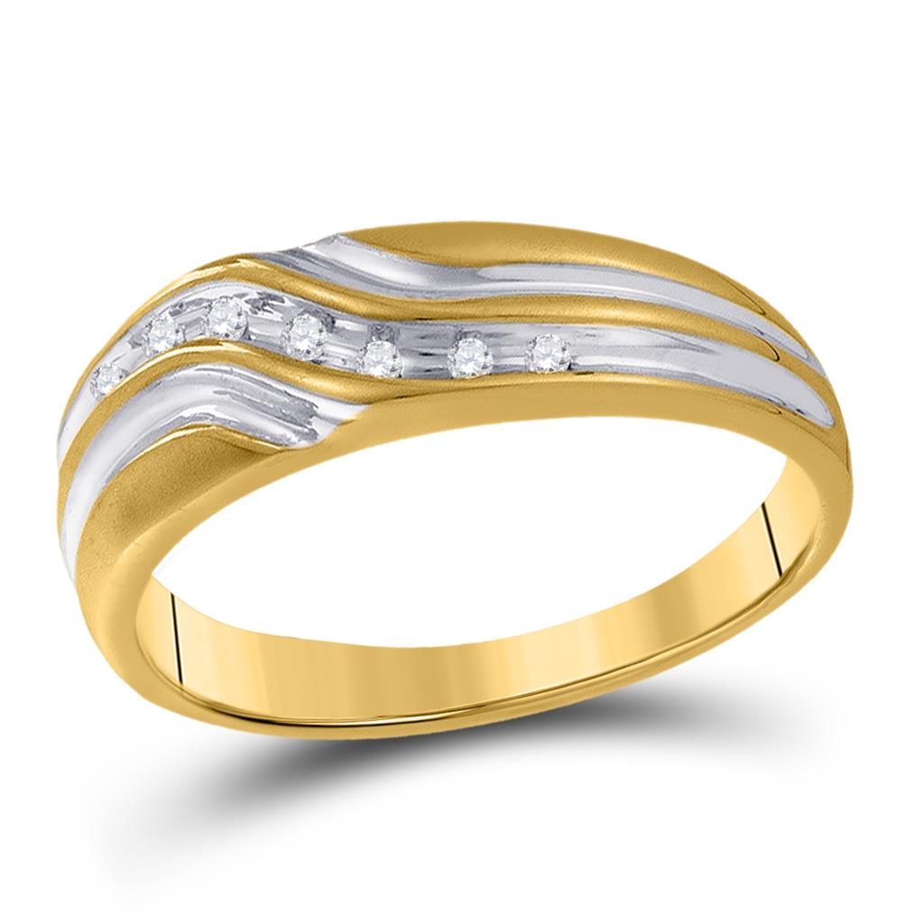 Image of ID 1 10k Yellow Gold Round Diamond Single Row Two-tone Wedding Band Ring 1/20 Cttw