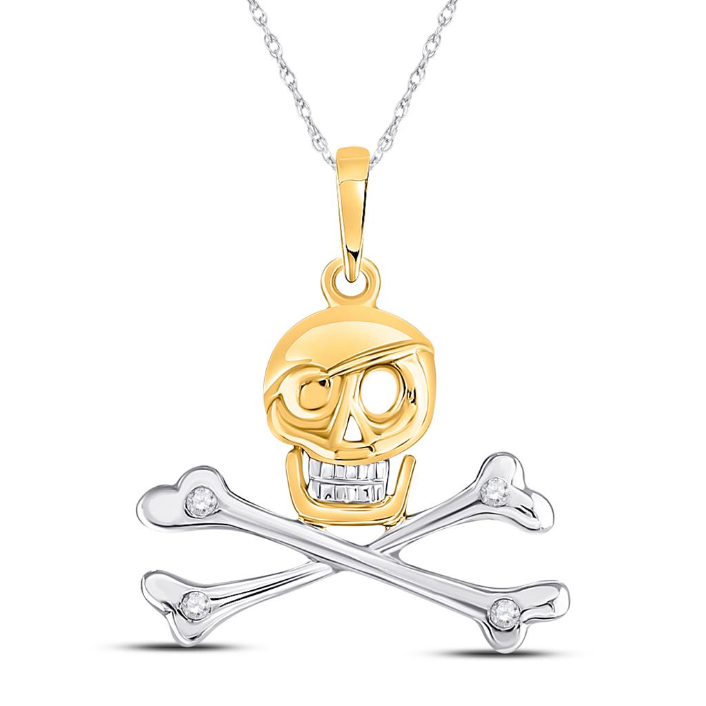 Image of ID 1 10k Yellow Gold Round Diamond Skull Crossbones Pirate Fashion Pendant 02 Cttw
