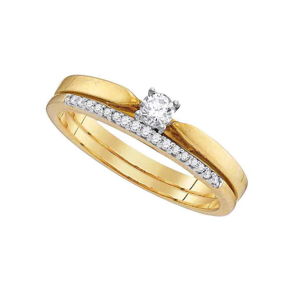 Image of ID 1 10k Yellow Gold Round Diamond Slender Bridal Wedding Ring Set 1/4 Cttw