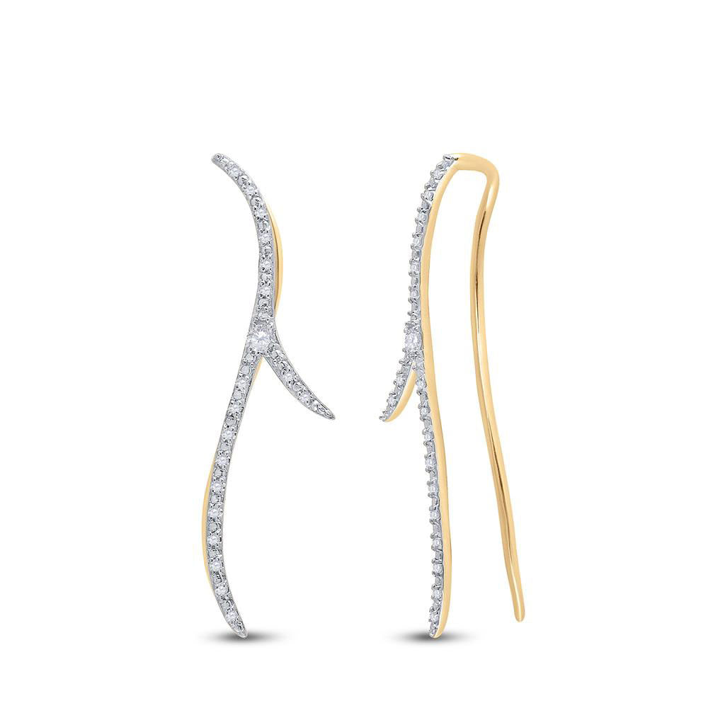 Image of ID 1 10k Yellow Gold Round Diamond Slender Climber Earrings 1/5 Cttw