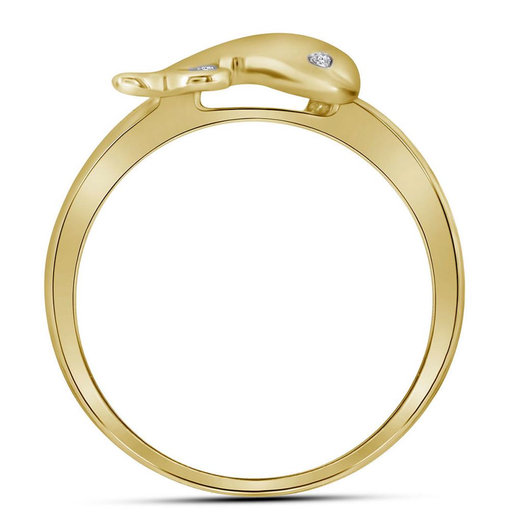 Image of ID 1 10k Yellow Gold Round Diamond Slender Dolphin Animal Fish Ring 1/20 Cttw