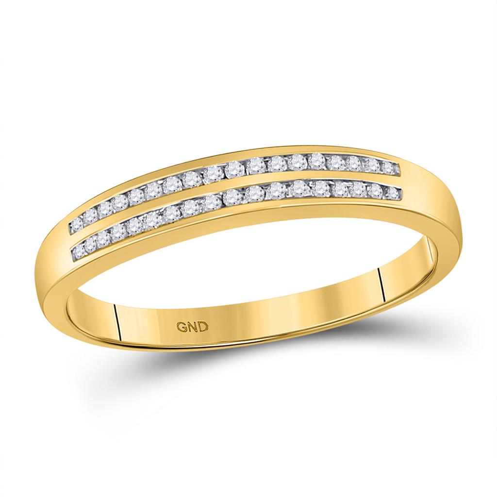 Image of ID 1 10k Yellow Gold Round Diamond Slender Double Row Band Ring 1/5 Cttw
