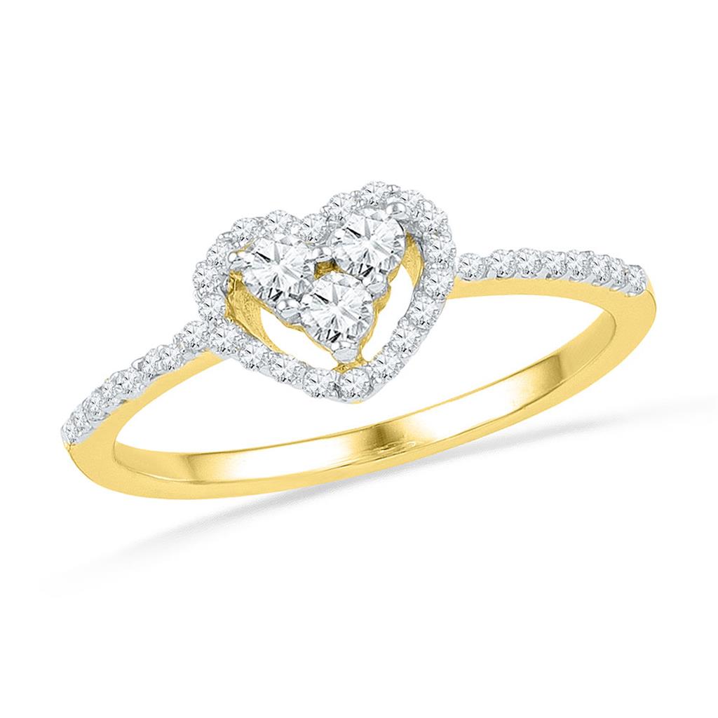 Image of ID 1 10k Yellow Gold Round Diamond Slender Heart Cluster Ring 1/3 Cttw