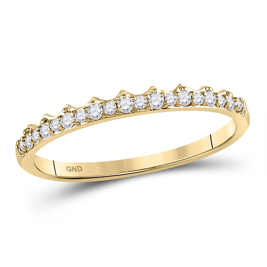 Image of ID 1 10k Yellow Gold Round Diamond Slender Scalloped Stackable Band Ring 1/6 Cttw