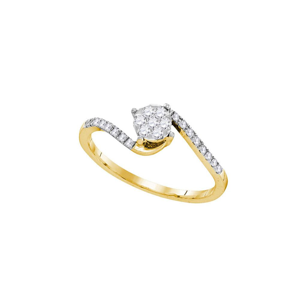 Image of ID 1 10k Yellow Gold Round Diamond Slender Swirl Cluster Ring 1/4 Cttw