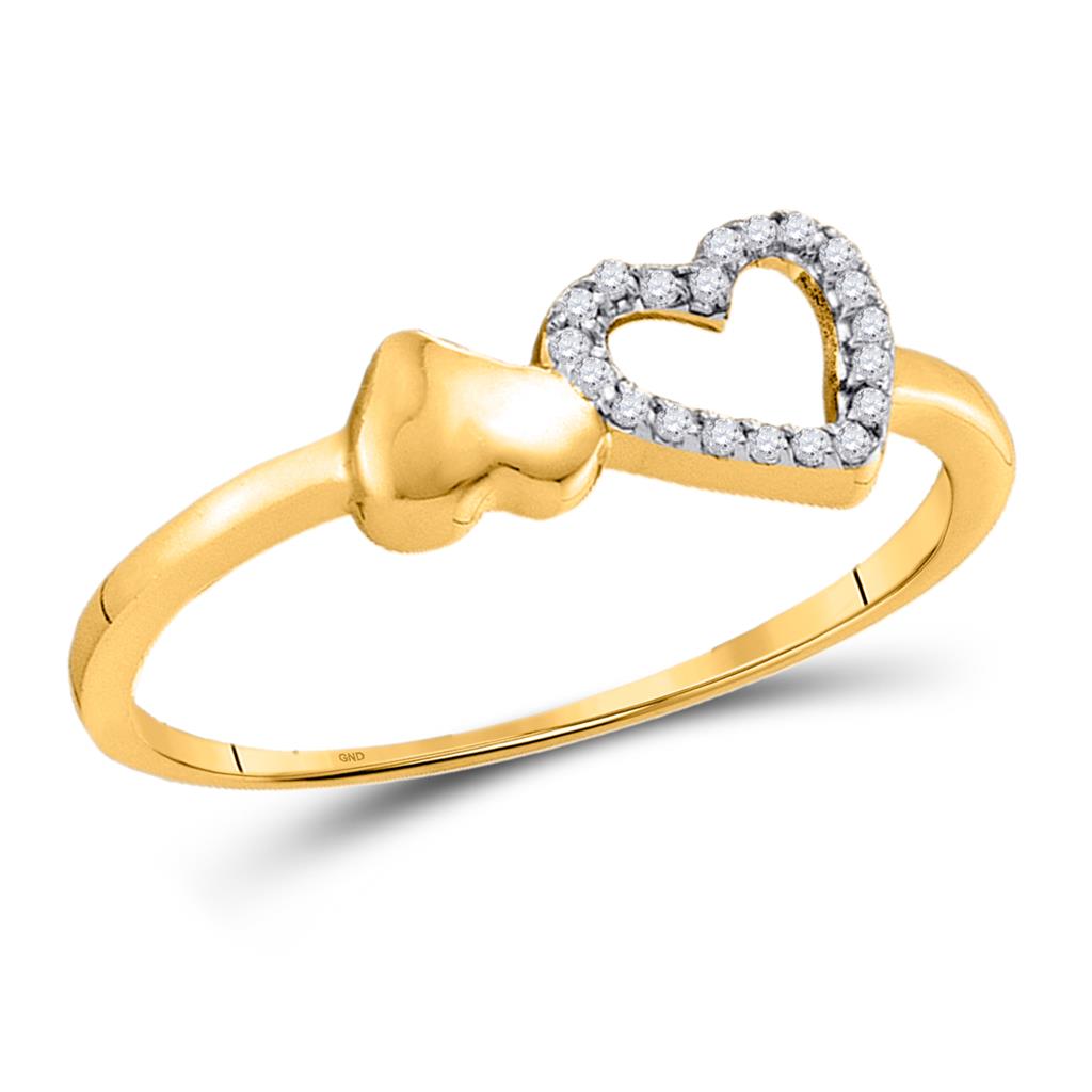 Image of ID 1 10k Yellow Gold Round Diamond Sloender Double Heart Ring 1/20 Cttw