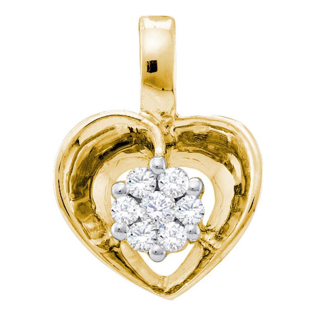 Image of ID 1 10k Yellow Gold Round Diamond Small Heart Cluster Pendant 1/12 Cttw