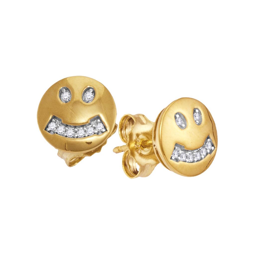 Image of ID 1 10k Yellow Gold Round Diamond Smiley Face Earrings 1/20 Cttw
