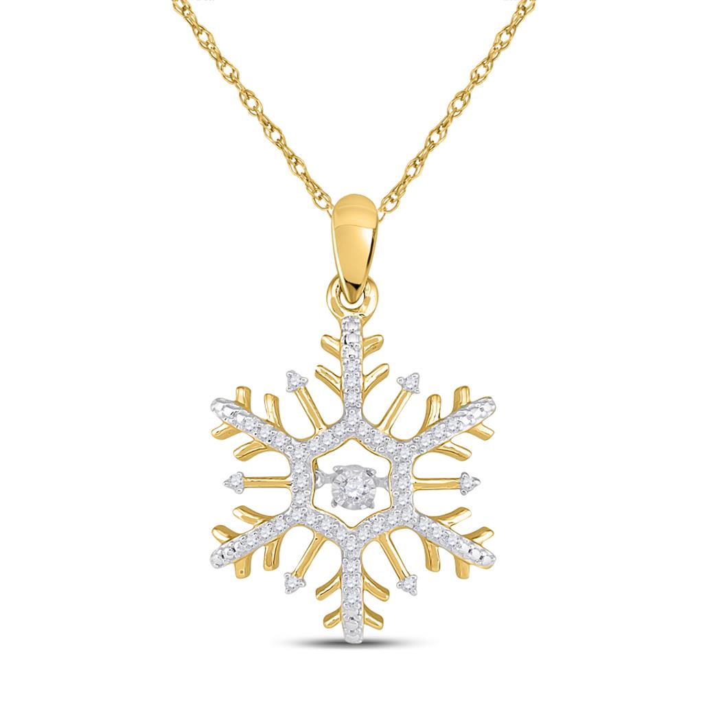 Image of ID 1 10k Yellow Gold Round Diamond Snowflake Winter Cluster Pendant 1/6 Cttw