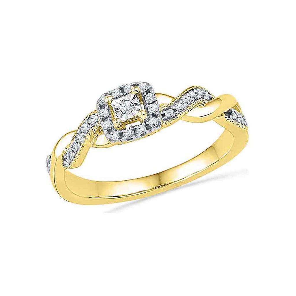 Image of ID 1 10k Yellow Gold Round Diamond Solitaire Braided Promise Ring 1/6 Cttw