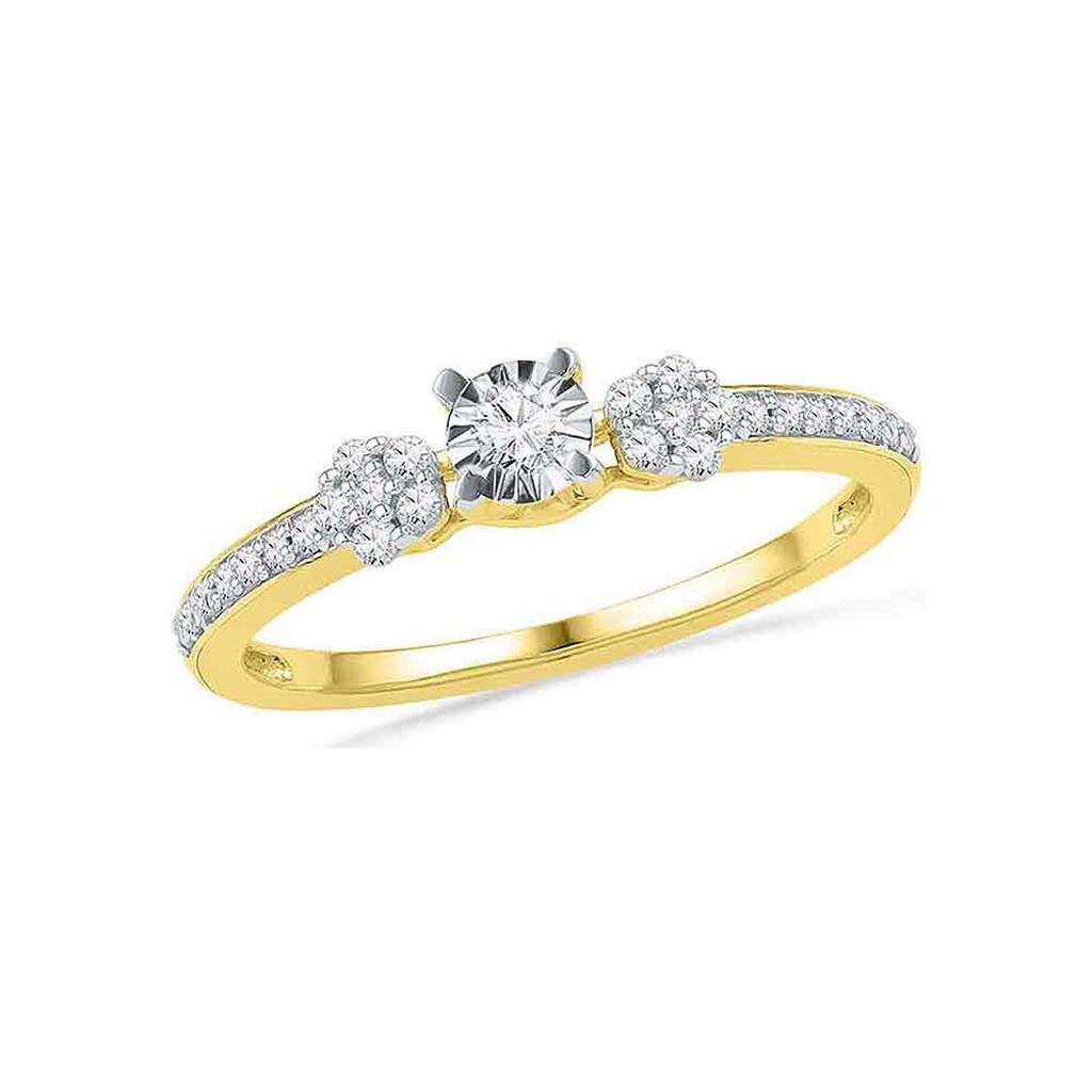 Image of ID 1 10k Yellow Gold Round Diamond Solitaire Cluster Promise Ring 1/4 Cttw
