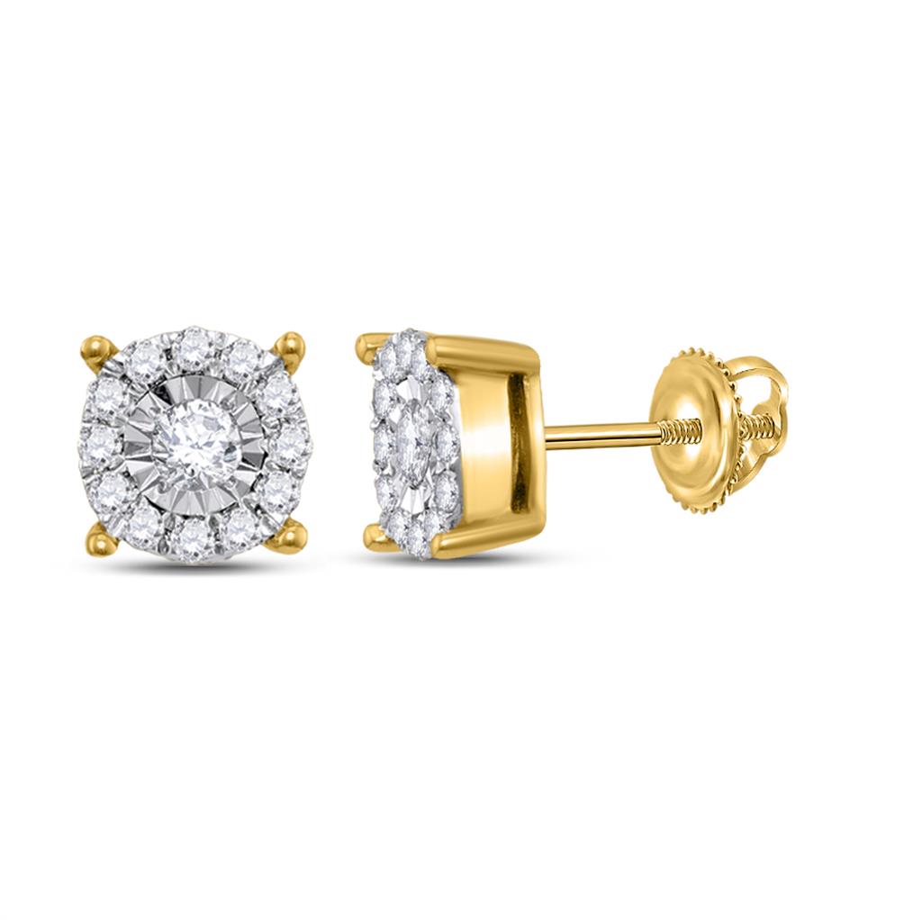 Image of ID 1 10k Yellow Gold Round Diamond Solitaire Cluster Stud Earrings 1/4 Cttw