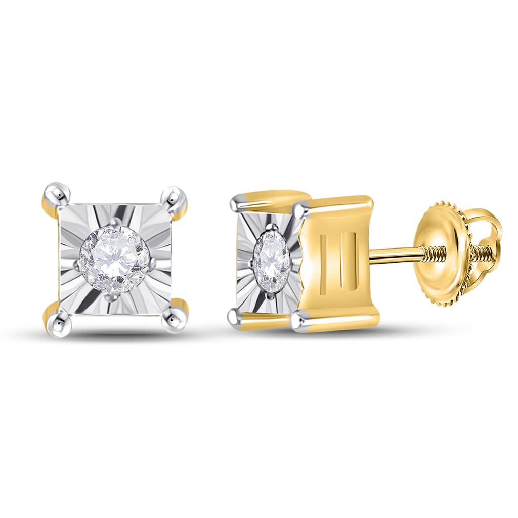 Image of ID 1 10k Yellow Gold Round Diamond Solitaire Earrings 1/20 Cttw