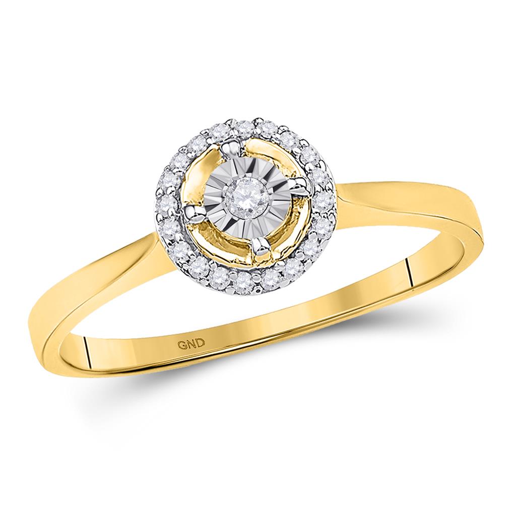 Image of ID 1 10k Yellow Gold Round Diamond Solitaire Halo Bridal Engagement Ring 1/12 Cttw