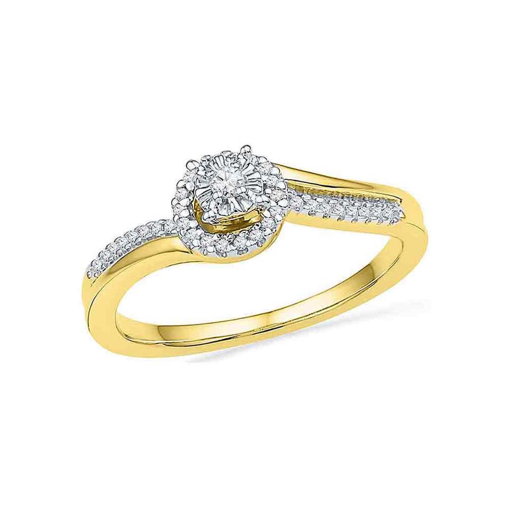 Image of ID 1 10k Yellow Gold Round Diamond Solitaire Halo Bridal Engagement Ring 1/6 Cttw