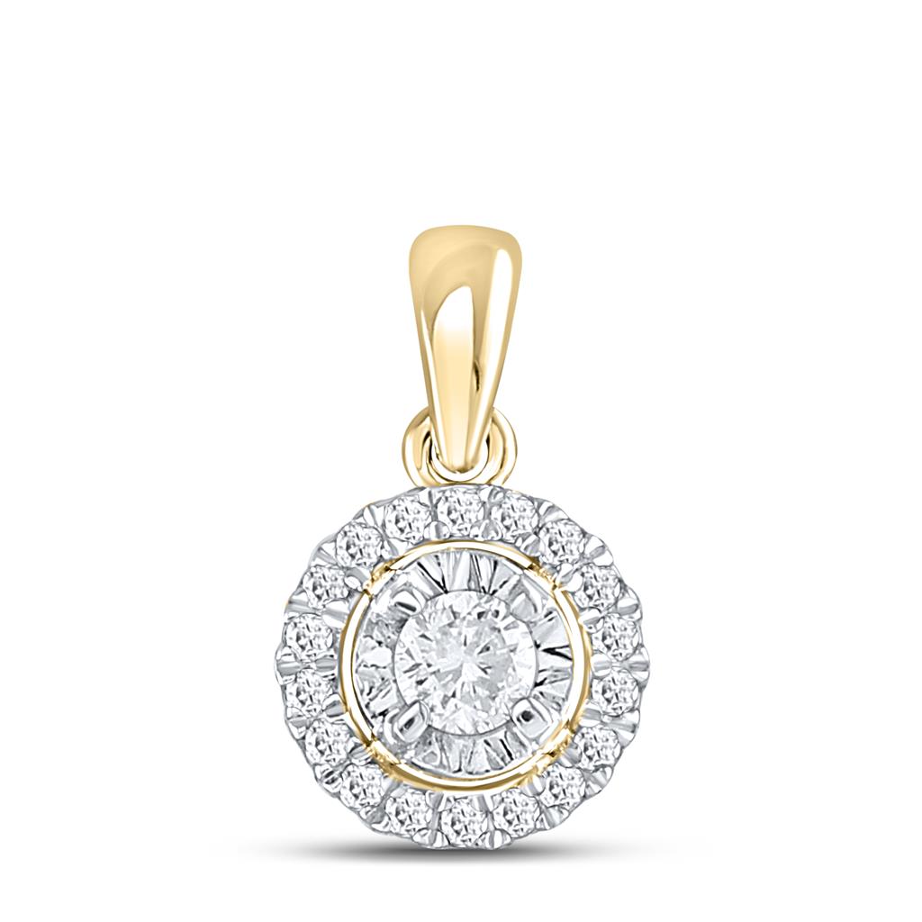 Image of ID 1 10k Yellow Gold Round Diamond Solitaire Halo Pendant 1/4 Cttw