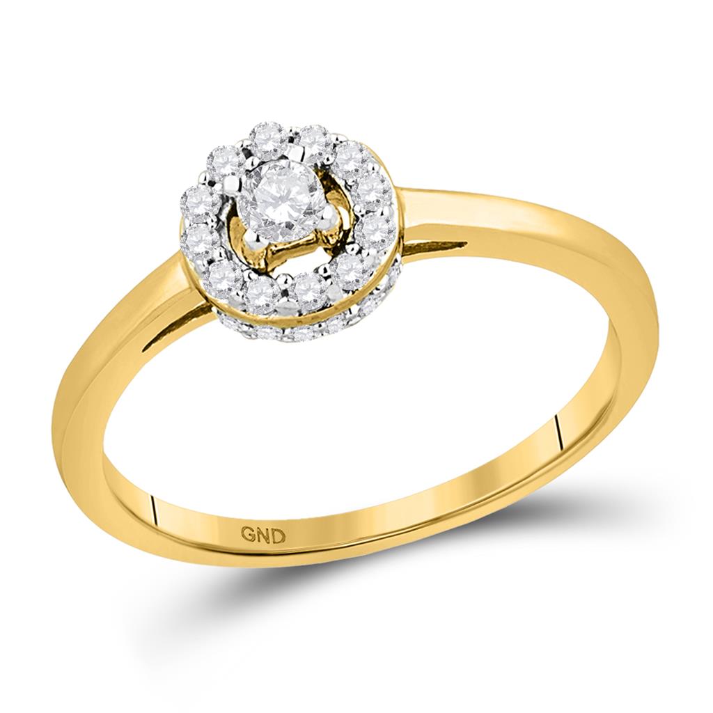Image of ID 1 10k Yellow Gold Round Diamond Solitaire Halo Promise Ring 1/4 Cttw