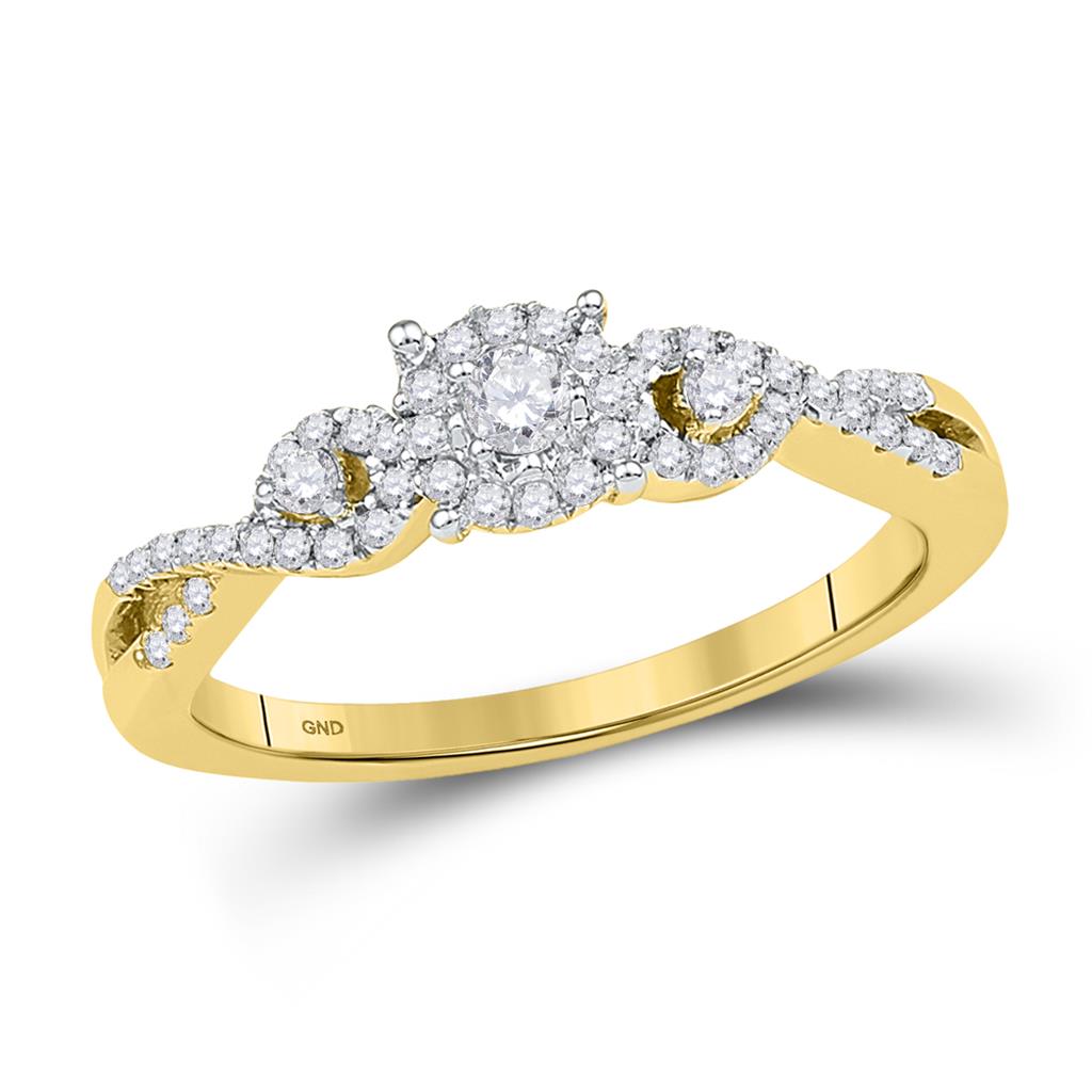 Image of ID 1 10k Yellow Gold Round Diamond Solitaire Halo Twist Engagement Ring 1/4 Cttw
