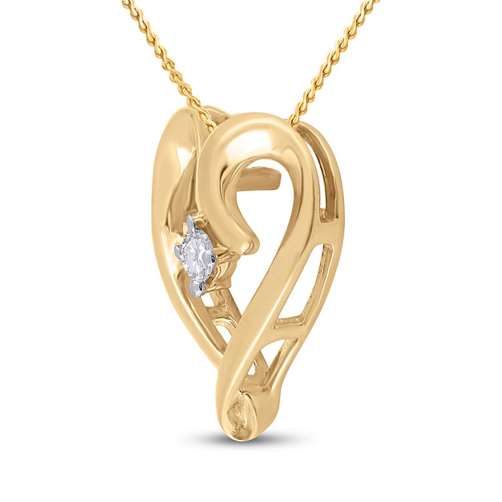 Image of ID 1 10k Yellow Gold Round Diamond Solitaire Heart Pendant 1/20 Cttw