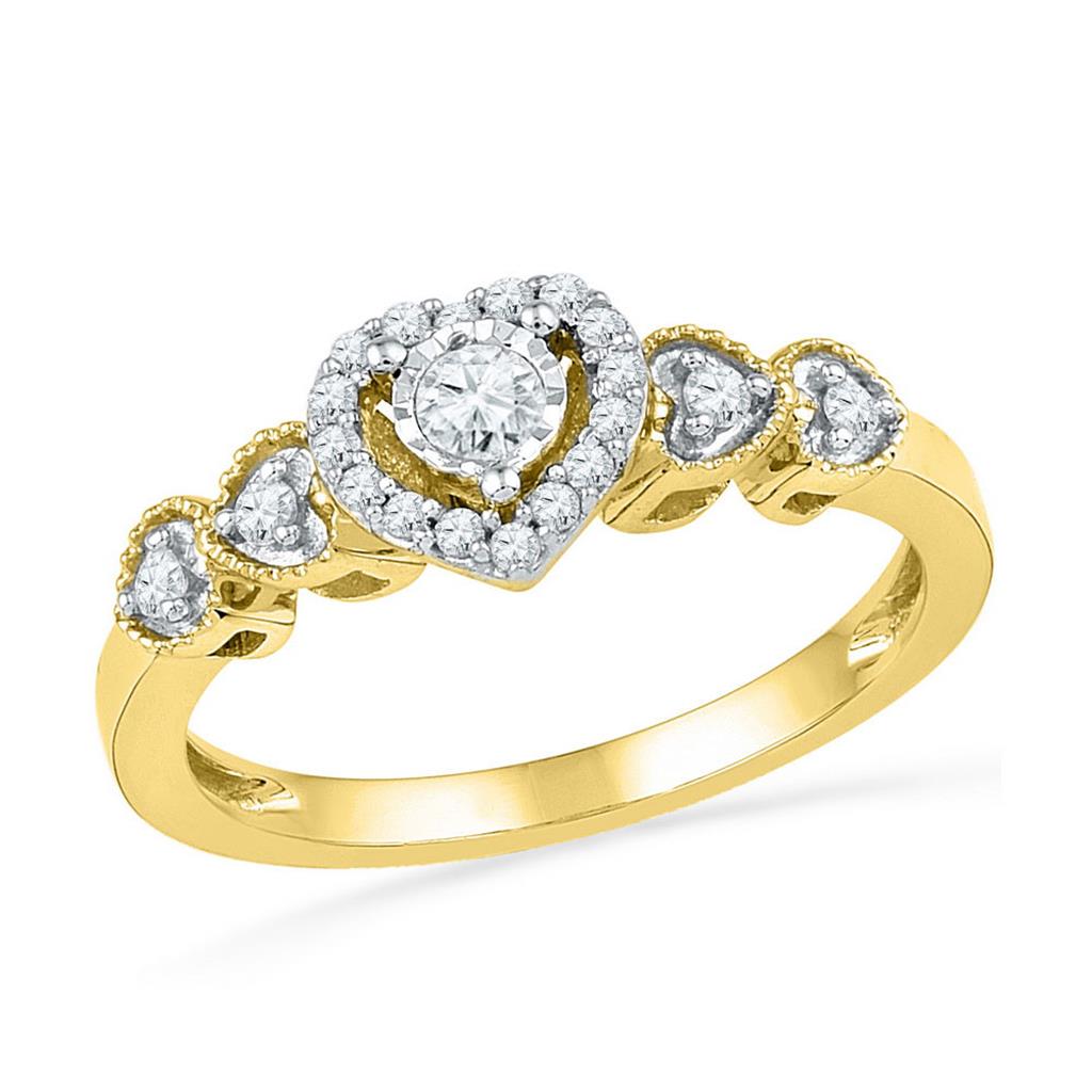 Image of ID 1 10k Yellow Gold Round Diamond Solitaire Heart Ring 1/5 Cttw