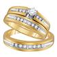 Image of ID 1 10k Yellow Gold Round Diamond Solitaire Matching Wedding Ring Set 1/2 Cttw