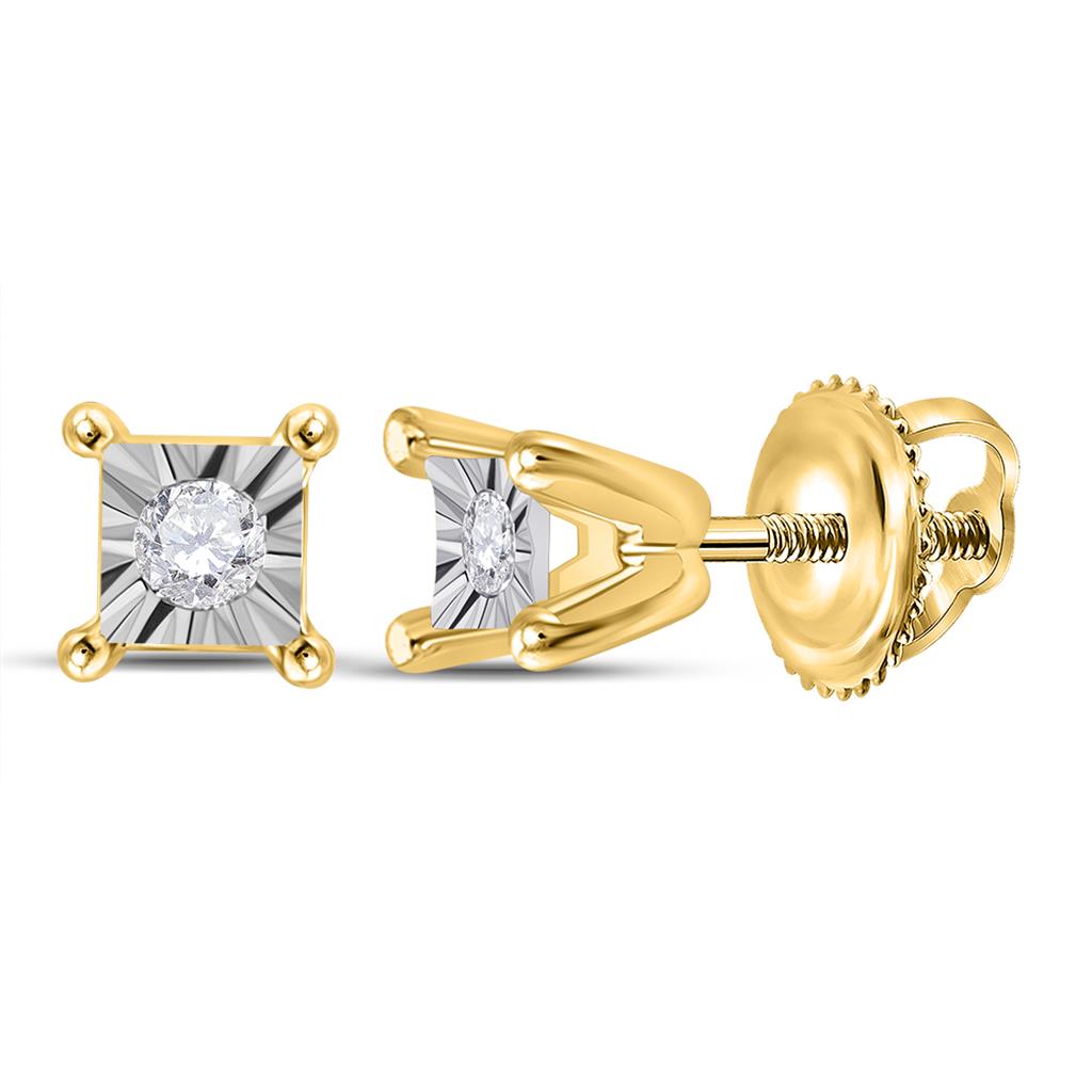 Image of ID 1 10k Yellow Gold Round Diamond Solitaire Stud Earrings 1/20 Cttw