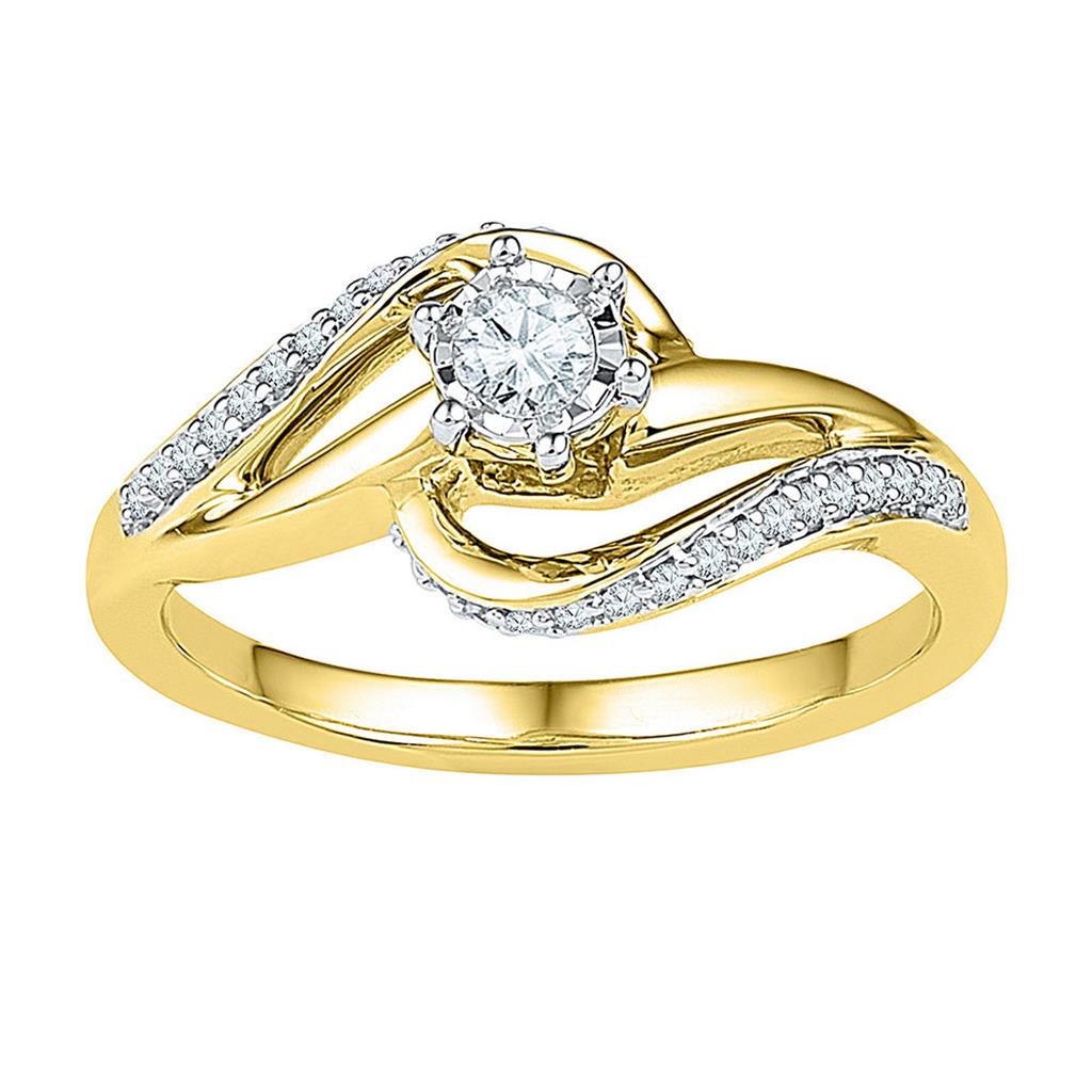 Image of ID 1 10k Yellow Gold Round Diamond Solitaire Swirl Bridal Engagement Ring 1/5 Cttw