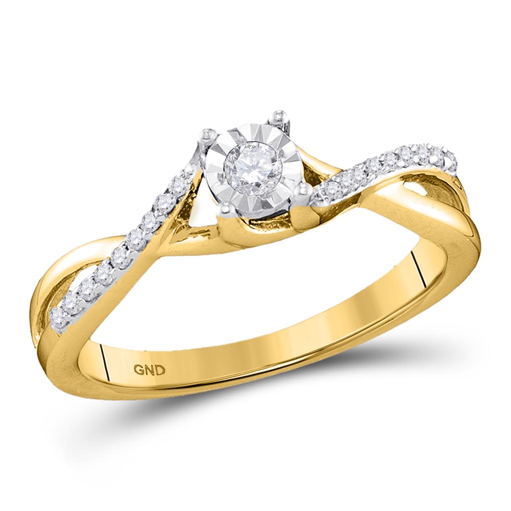 Image of ID 1 10k Yellow Gold Round Diamond Solitaire Twist Bridal Engagement Ring 1/6 Cttw